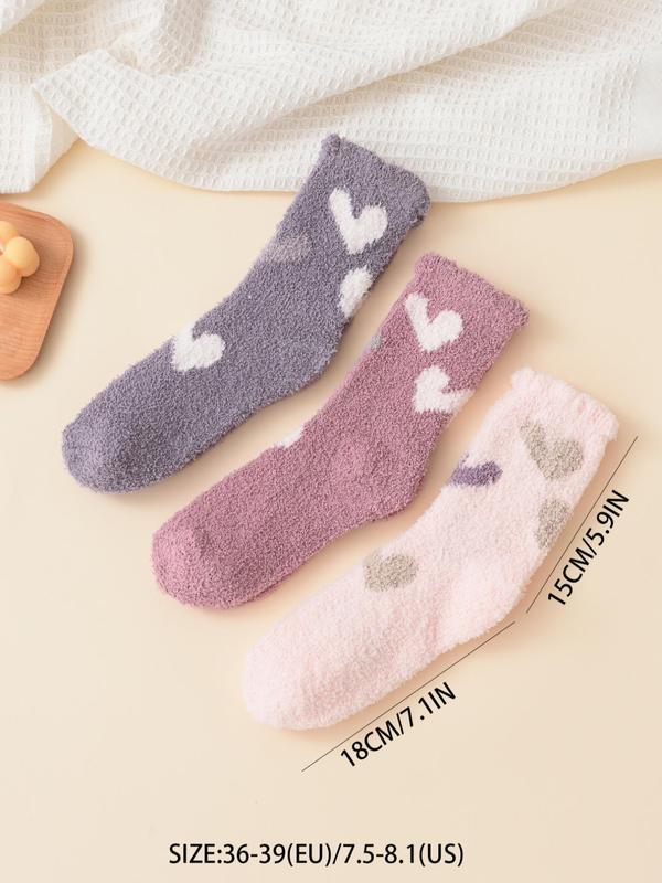 Women's Heart Print Fuzzy Socks, Cute Warm Comfy Crew Socks, Fluffy Mid-calf Socks for Fall & Winter, Cold Weather Gear, Valentine's Day Gift, Comfort Women Floor Socks, Nanny Gift 1