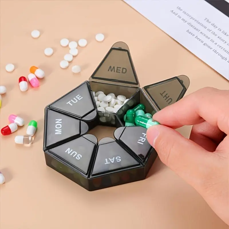 Portable Pill Storage Box, 3pcs Random Color 7-grid Weekly Pill Organizer, Pill Storage Box for Home Office Travel, Home Organizer
