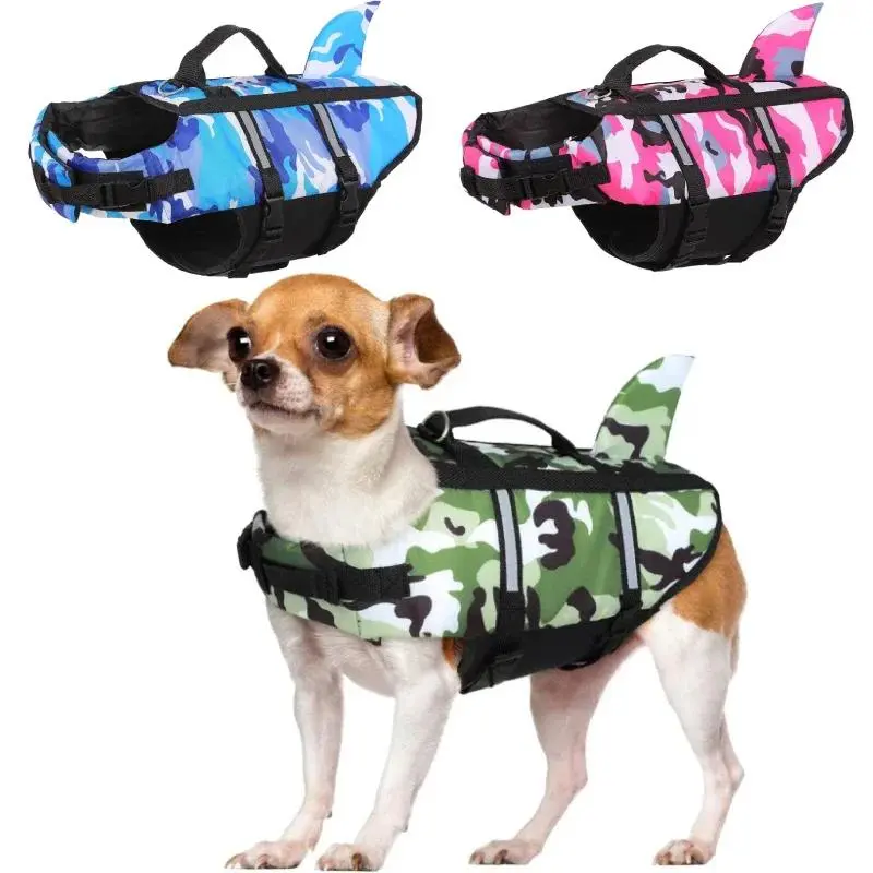 Pet Dog Life Jacket Vest Clothes Life Vest Collar Harness Pet Dog Swimming Summer Swimwear Clothes Camouflage Shark XS-2XL