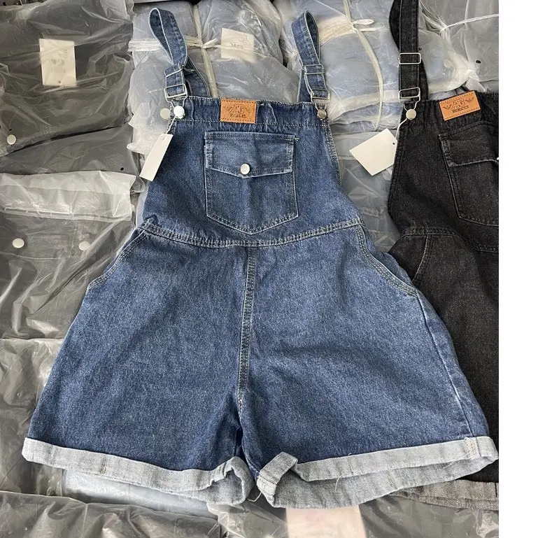 Quần yếm jean nữ form rộng siêu hot màu xanh đậm Quang Vinh store96 giặt bằng nước lạnh boho chân váy