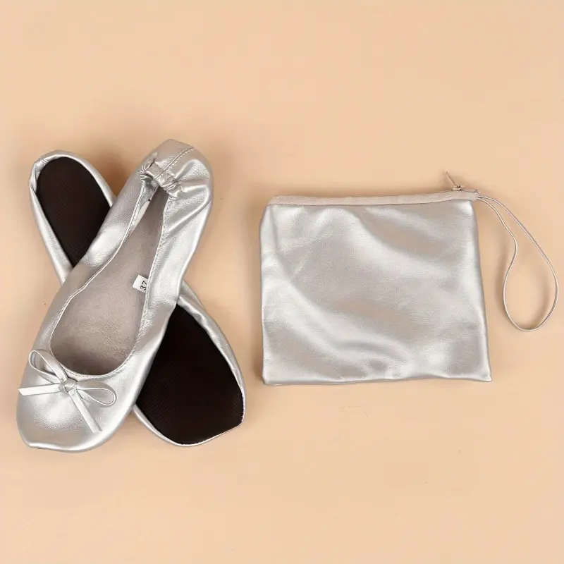 Soft and Comfortable 2311-2 Black + Bow Silvery Women's Casual Fashion Dance Shoes - Foldable Easy-to-Carry Non-Tired Feet All-match Home 8