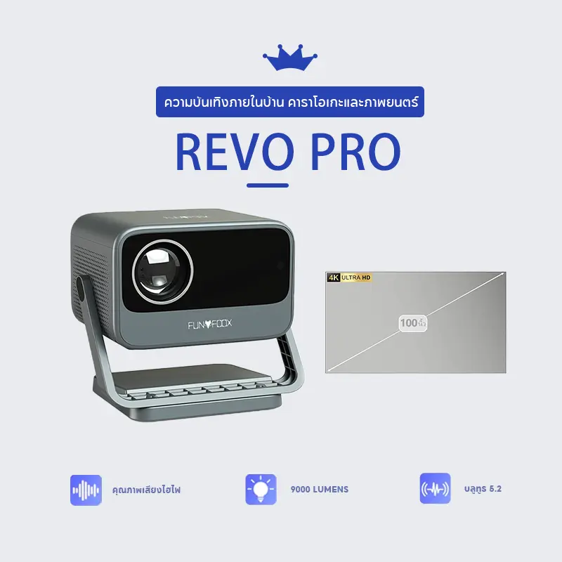 FUNFOOX REVO+Screen projector4K โปรเจ็กเตอร์ โปรเจคเตอร์ในบ้าน 1080p โฟกัสอัตโนมัติ Native quality เน็ตฟลิกซ