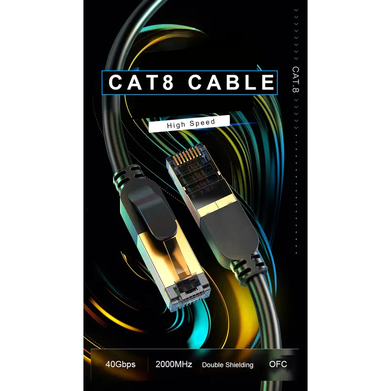 Cáp tròn Ethernet, Cat 8, Cáp mạng LAN Cat8 Rj45, Cáp phẳng 40Gbps, 26AWG, Dành cho bộ định tuyến, PC, PS4, TV, Máy tính xách tay, Tốc độ mạng lên đến 2000Mhz 8