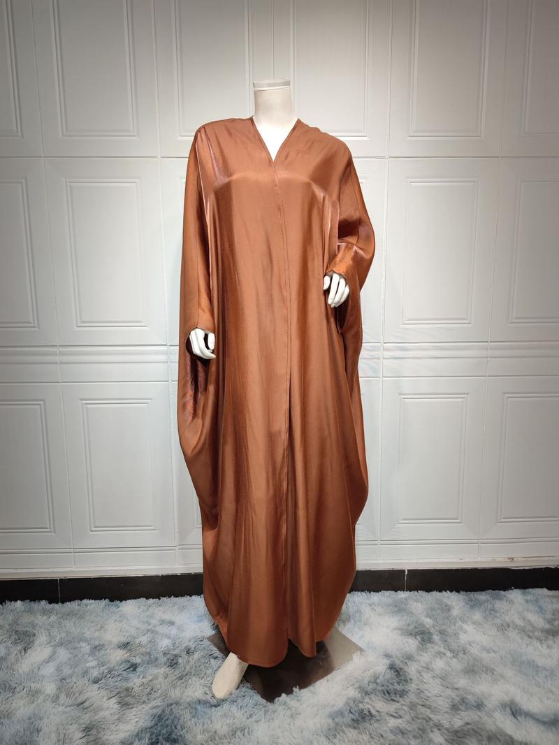 Product Introduction of 1pcs new solid color plus size ladies dress Muslim fashion bat sleeve robe 30