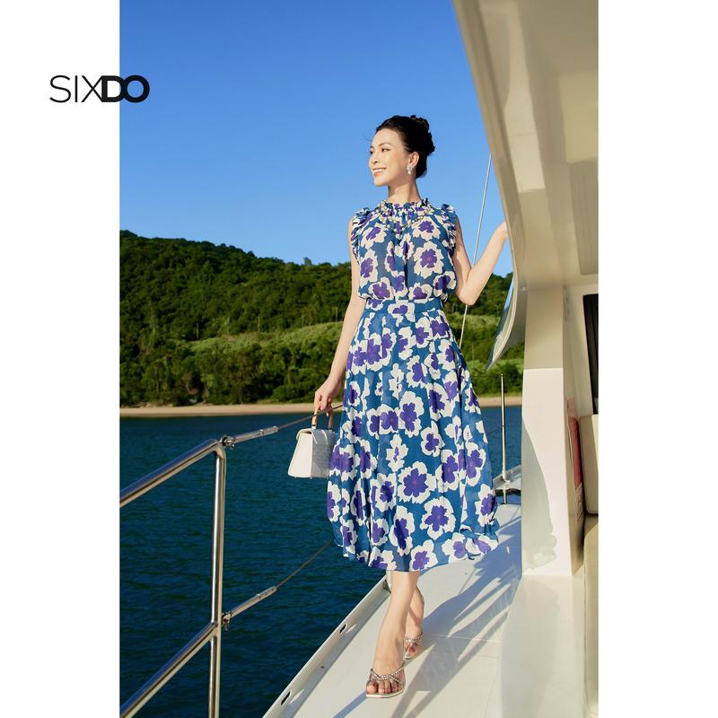 Chân váy họa tiết hoa SIXDO (Dark Mallard Green Floral Midi Chiffon Skirt) 4