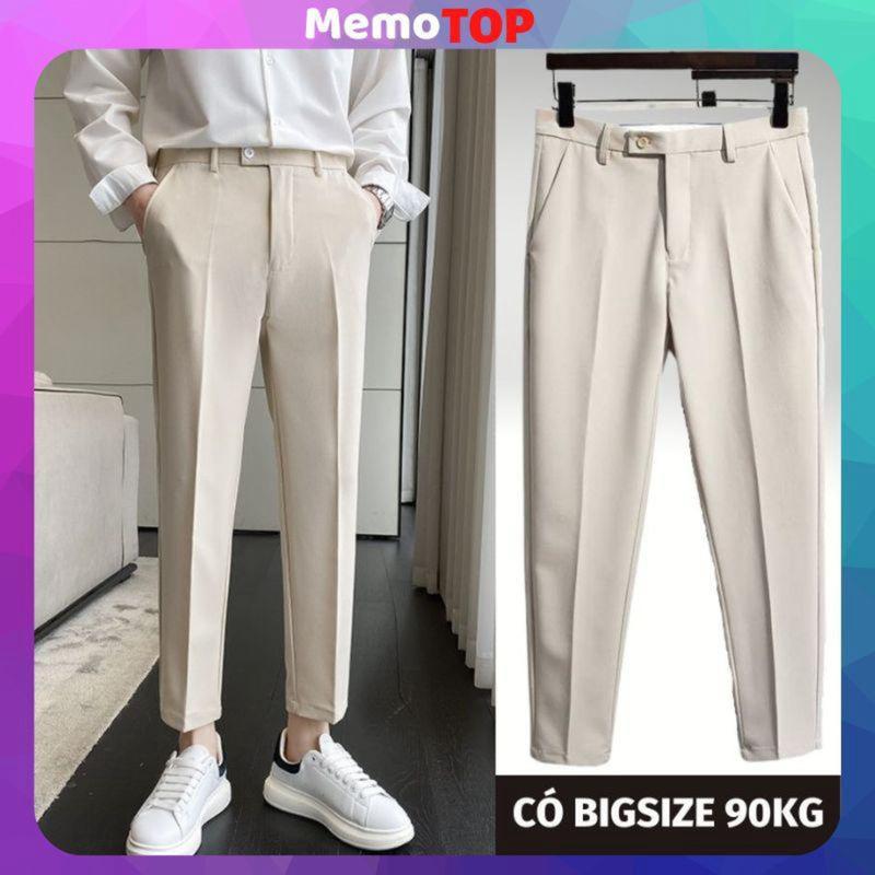 Quần âu nam Hàn Quốc baggy ống suông loại tây âu màu kem vải co giãn cao cấp mặc công sở đi tiệc MEMOTOP MM20 Pants Menswear â