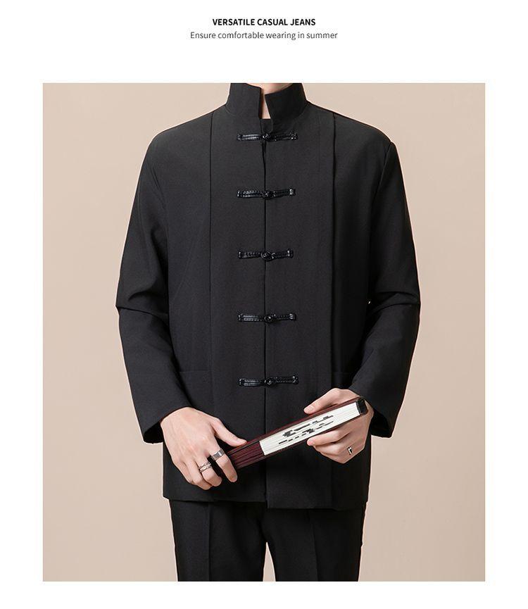 Product Introduction of New Chinese Style Men's Stand Collar Zhongshan Suit Retro Niche Button Wedding Chinese Style Tang Suit Jacket Set Elegant Trendy Women 27