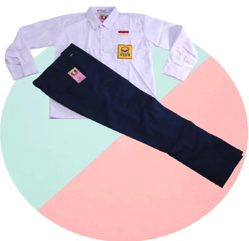 Set Komplit Baju Putih Panjang & Celana Biru Panjang SMP Kemeja Setelan Fashion 6