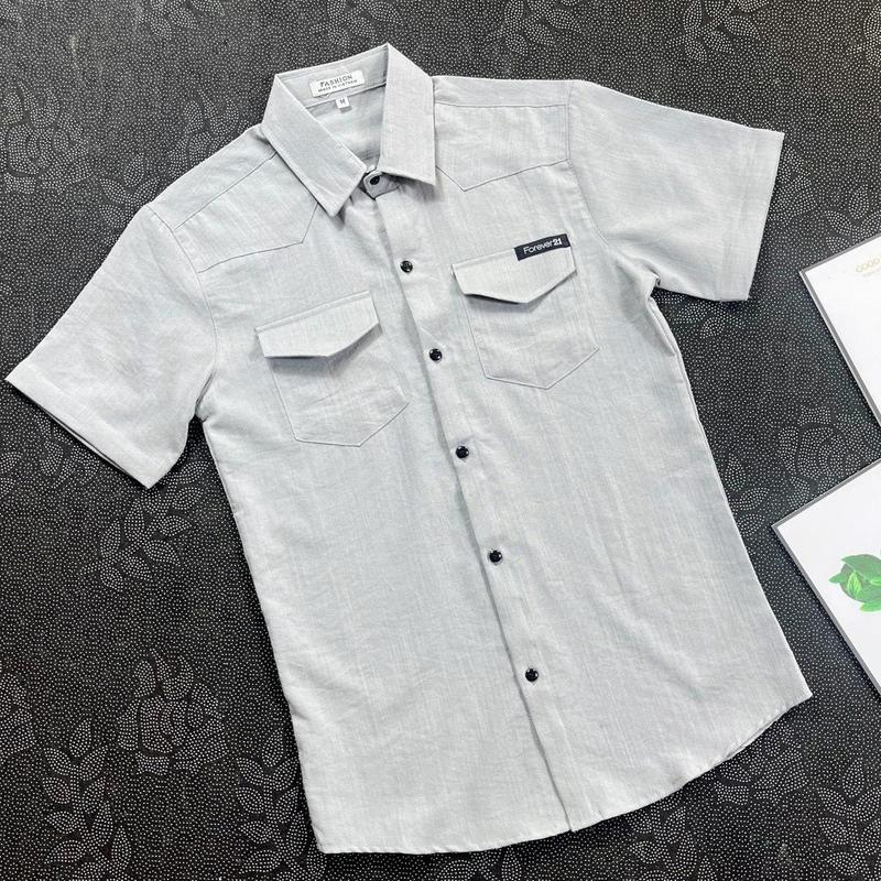 Áo sơ mi nam tay ngắn boy phố chất đũi dày dặn co giãn thêu chữ Menswear Tre Shirt