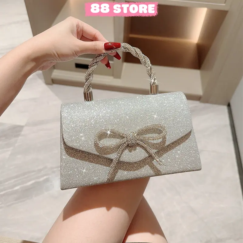 Túi xác nữ đi tiệc cưới,đi chơi sang chảnh,đính kim tuyến sáng lấp lánh,đeo chéo,đeo vai có quai xách 88store A-17 0