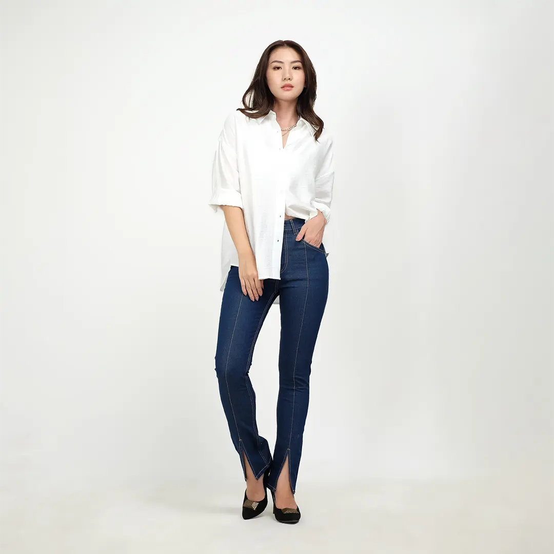 MISS 80 Split Medium Blue Celana Jeans Wanita Slimfit Denim