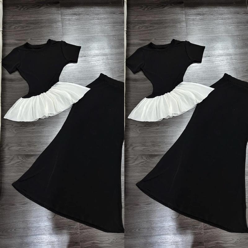 D55 SET áo tay ngắn phối chân váy đuôi cá xoè đi tiệc Nữ