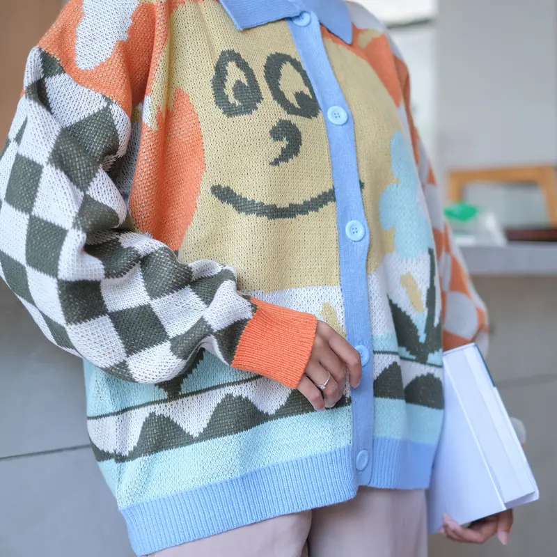 Memoji Cardy Full Colour Knitwear Korean Style Baju Motif 2