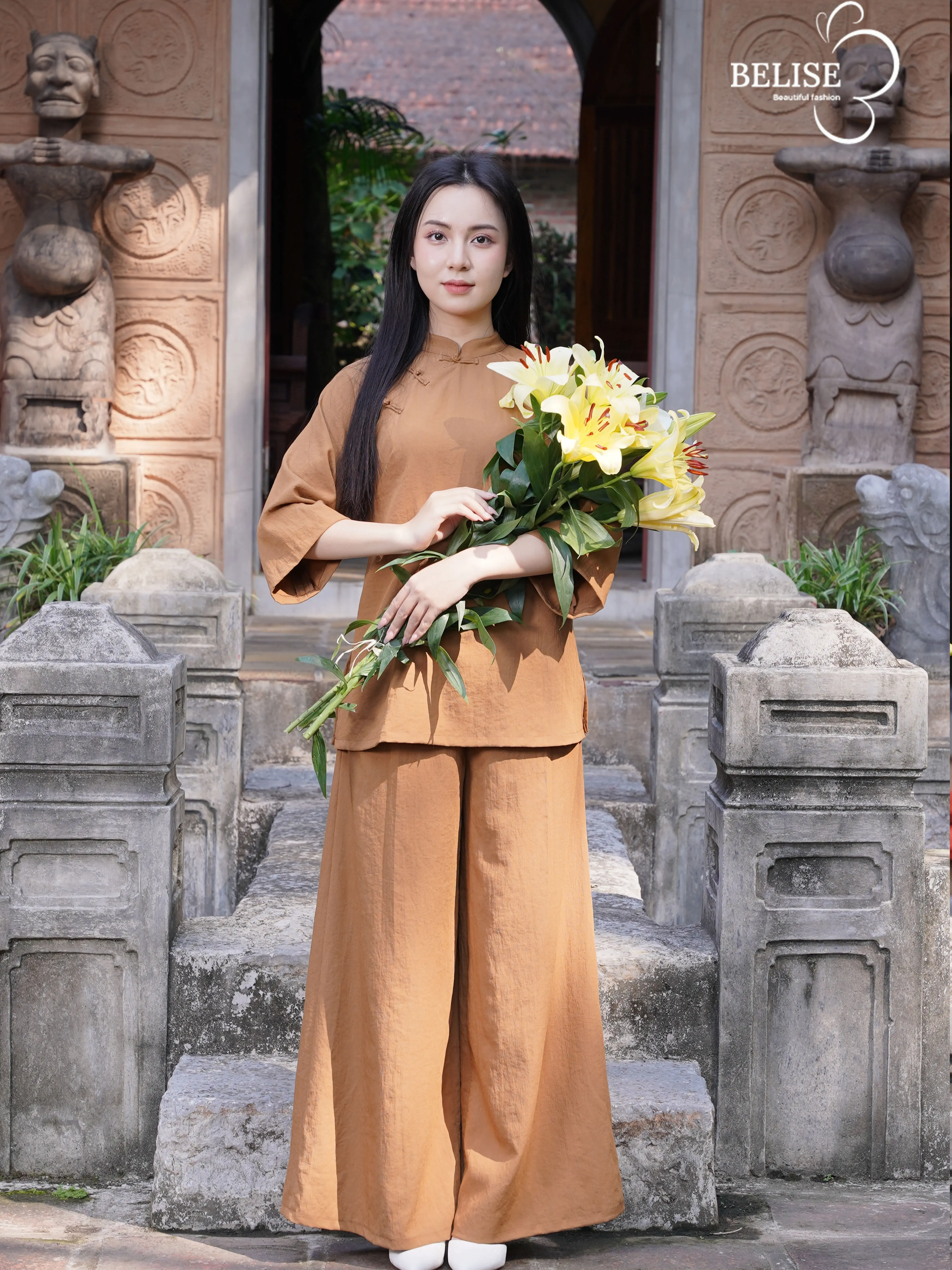 Pháp phục đũi xước Nhật cổ tàu, phối cúc tàu trang trí cực sang trọng - Belise Fashion Nữ Women Voi Ong Áo Jacket