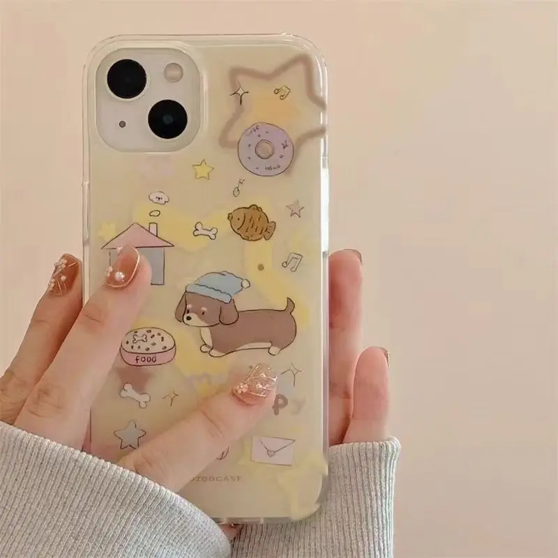 Ốp Điện Thoại, Thiết Kế Cún chó Con Star Nightcap, Tương Thích Với iPhone 14, 16, 11, 15, 12, 13, 11PRO, 16PRO, 12PROMAX, 16PROMAX, 16PLUS, 15PLUS, XR, X / XS, Phong Cách Tươi Mới, Tản Nhiệt, 9PII 0