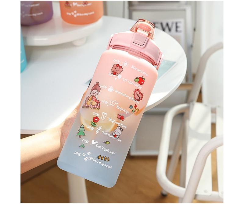  Bình Nước 2 Lít Có Sticker Nhắc Nhở Dễ Thương Bình Nước 2 Liít Giữ Nhiệt Có Vòi Hút Quai Xách Tiện Lợi HA323 