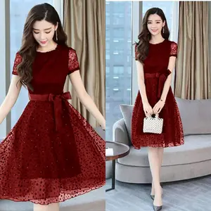 FN DRESS BRUKAT ALICIA - Dress Pesta Saten Brukat Elegan dengan Sleting & Tali Obi - Ukuran Standart & Jumbo - Cocok untuk Acara Pesta