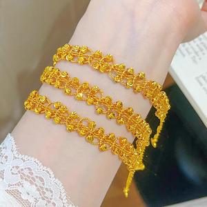 Gelang Tangan Manik Bermuka, Reka Bentuk Langit Berbintang Renda Berkilauan Emas Wanita, Barang Kemas Sutera Bunga Ladam Kuda, Hadiah Indah untuk Teman Wanita, Kedai Emas Gaya Sama Perak Perhiasan Permata Bangles Bracelets Jewelry