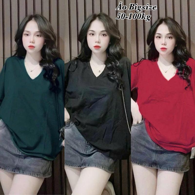 Áo Thun Nữ Cổ Tim Basic Form Rộng Vải Thun Tăm QC Hot Hit Nữ Cao Cấp Xinh Đẹp Sang Trọng Dễ Thương Giá Rẻ 45-95kg Én Nhỏ Có Bigsize Women Top Nhung Kem Voi Đỏ - 2281