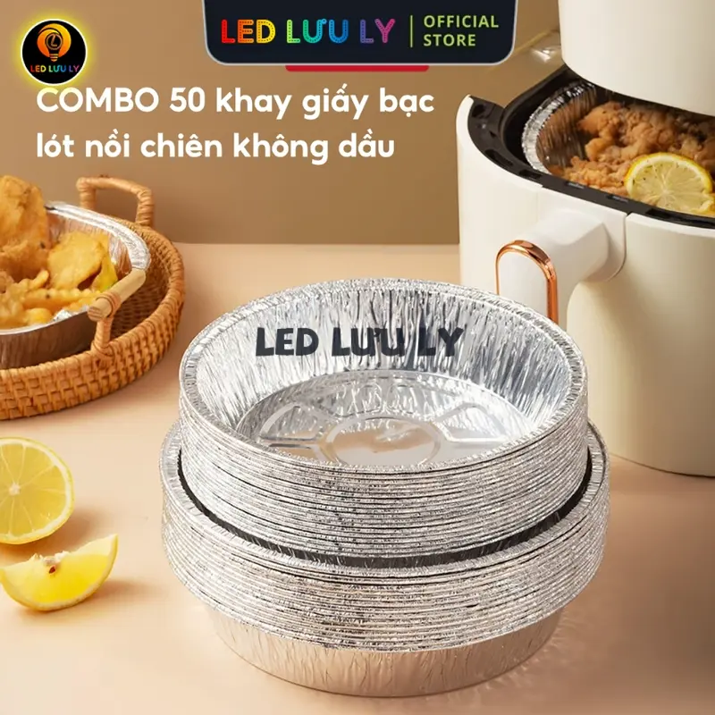 COMBO 50 Khay Giấy Bạc Lót Nồi Chiên Không Dầu JYoohome Khuôn Giấy Bạc Đựng Thực Phẩm Tiện Lợi 0