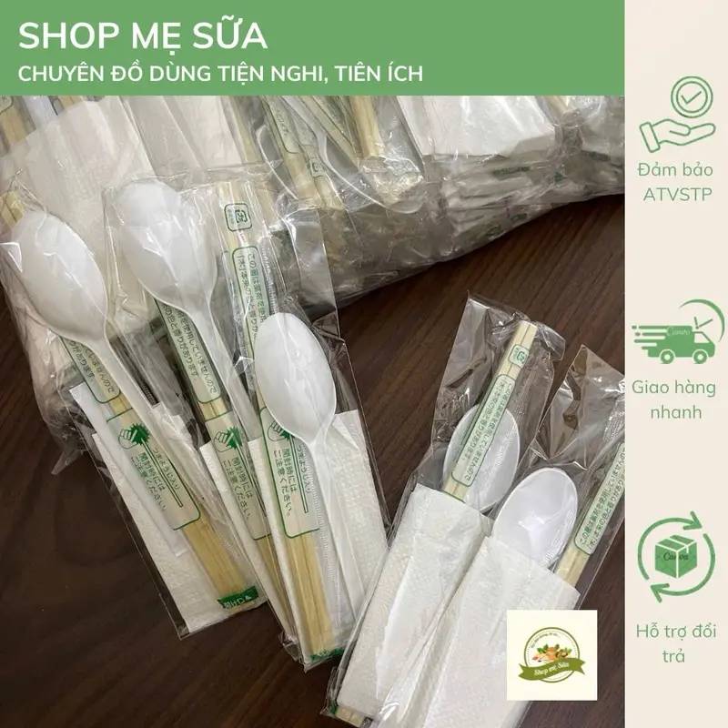 100 Bộ 4IN1 Đũa - Thìa - Tăm - Giấy dùng một lần cho đồ mang đi 0