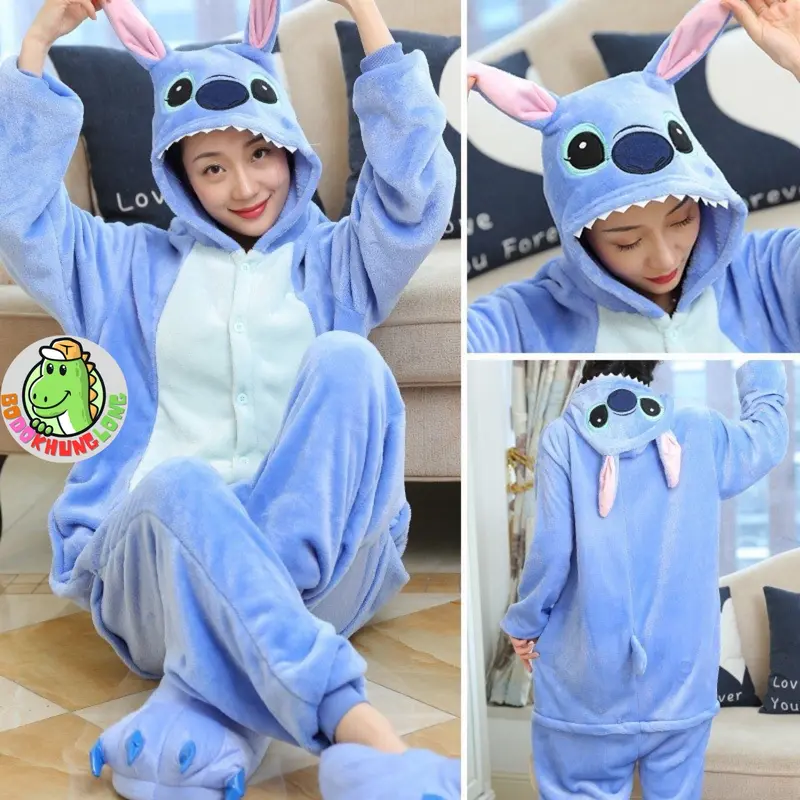 Bộ đồ Stitch Xanh, bộ đồ hình thú cho Trẻ em và Người lớn hàng Quảng Châu Loại 1 [KL20] 5