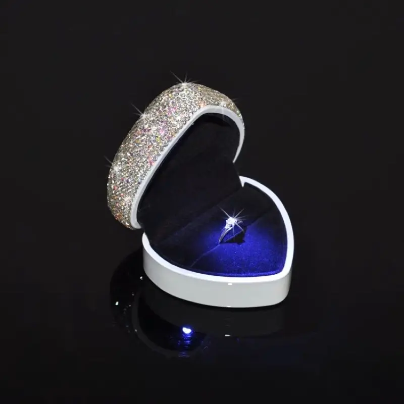 Hộp đựng nhẫn hình trái tim có đèn Led - hộp đựng nhẫn đôi có đính đá lấp lánh bling bling - HÀNG CAO CẤP