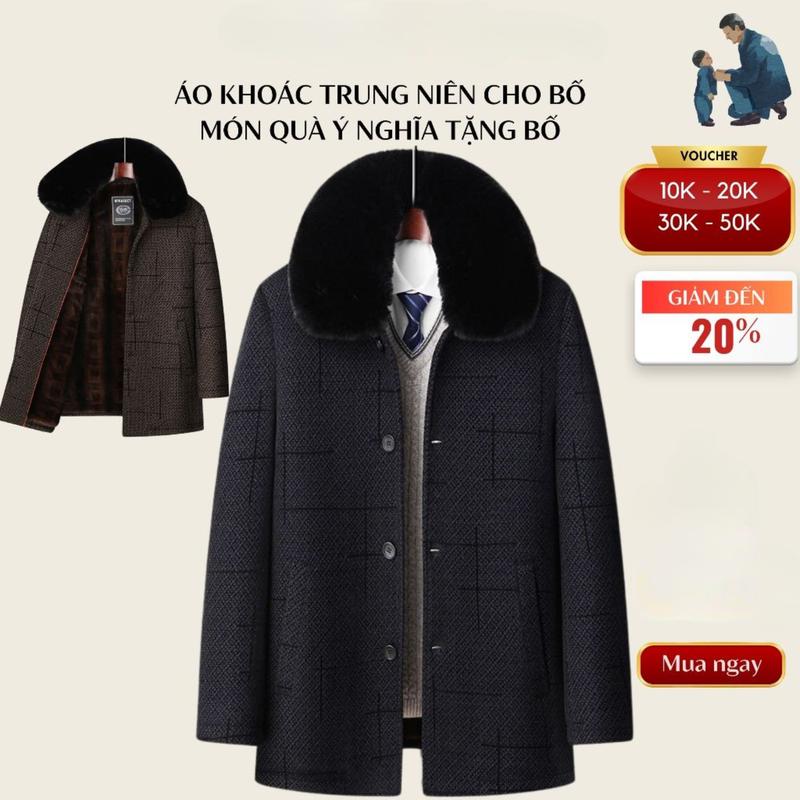 Áo khoác ấm cho bố, áo khoác lót lông dài kiểu măng tô trung niên mặc đi chơi, công việc-MS509 Nam Menswear aopha onam