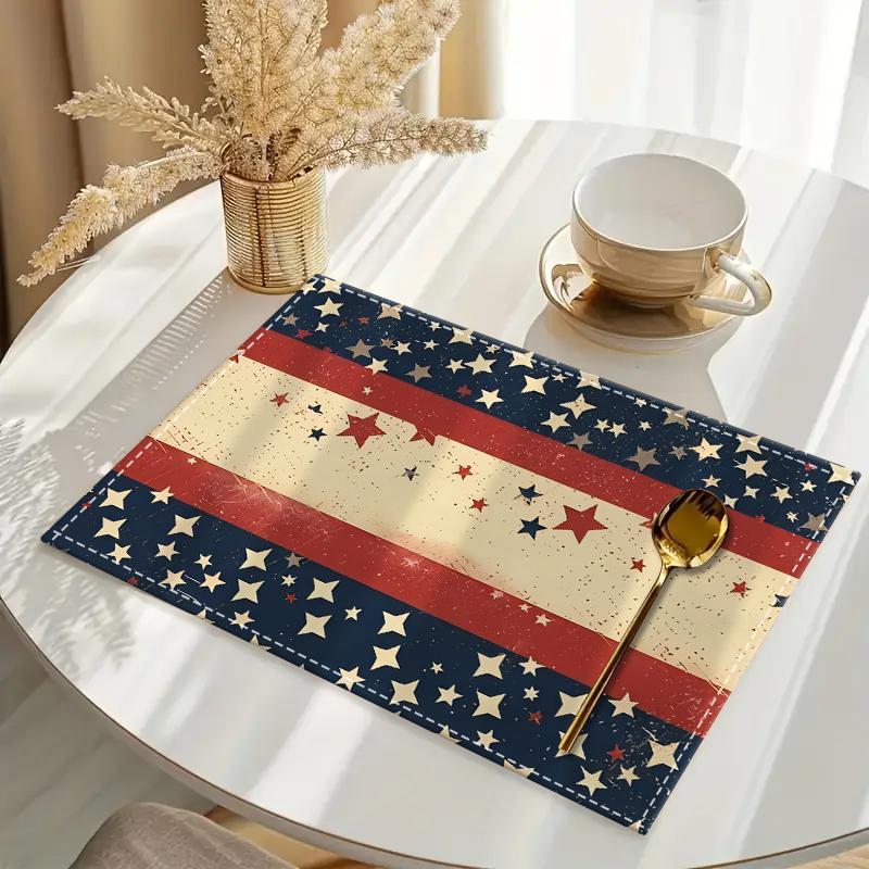 Starry Pattern Placemat, 1/4/6/8/12pcs American Flag Themed Placemat, Decorative Placemat for Home Kitchen Dining Table, Coasters 2