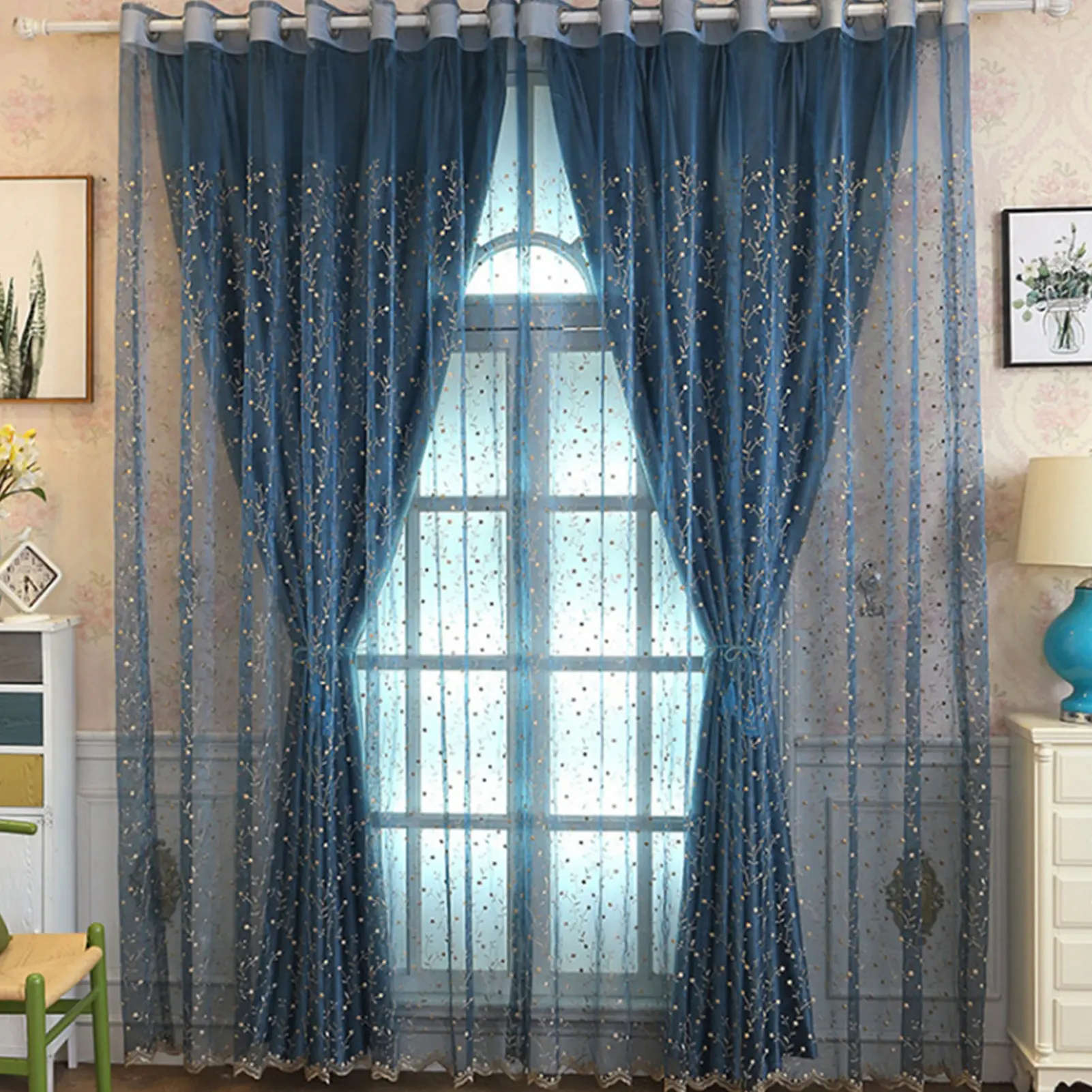 Window Tulle Stylish Unique Pattern Polyester Blackout Sheer Window Tulle for Living Room（Only Window Tulle Not Include Curtains)