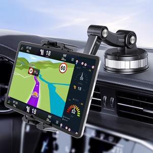 車載用タブレット・スマホホルダー、強化吸着ベース付き、4-14インチタブレット＆スマホ対応、機器をしっかり固定するカーアクセサリー