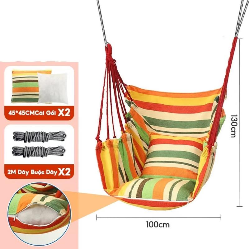 Xích đu DECHOME cho bé vui chơi tại nhà, ghế võng sân vườn học sinh treo xà đơn, Vintage Cổ Điển Màu Sắc Cầu Vồng Mang, Tải 120kg