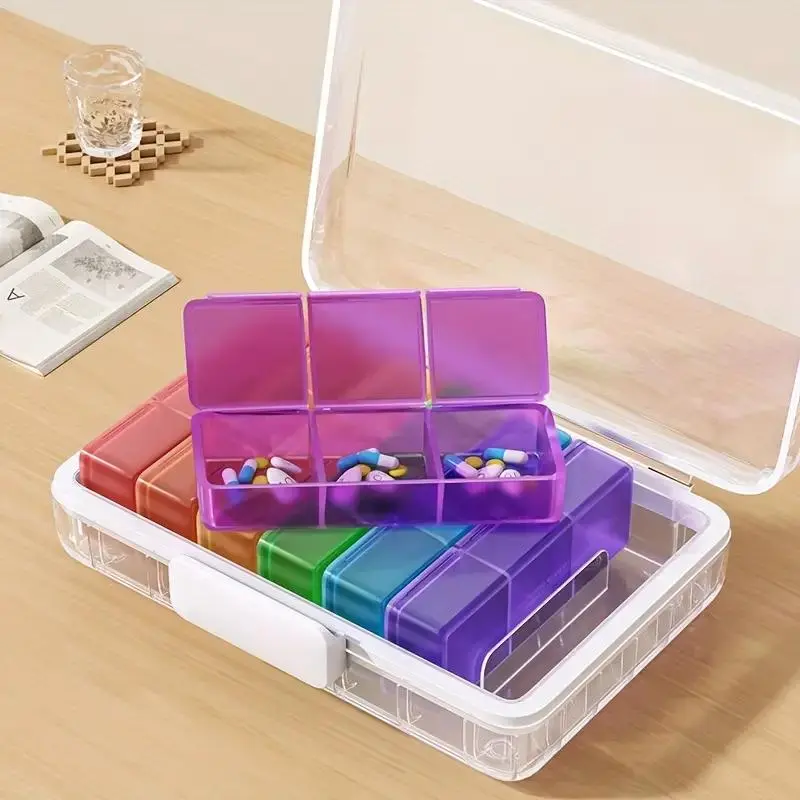 7-day Portable Pill Box, 1 Count 21-grid Medicine Organizer, Pill Storage Box for Home & Travel