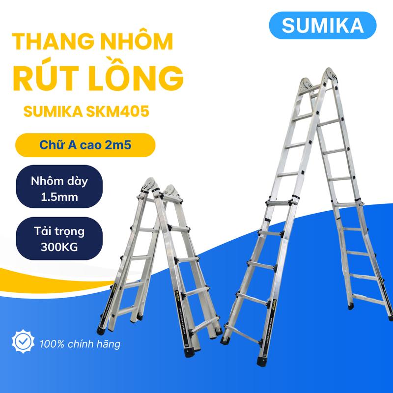 Thang nhôm chữ A rút lồng SUMIKA SKM405, chữ A cao nhất 2.5m, chữ I cao nhất 5.0m