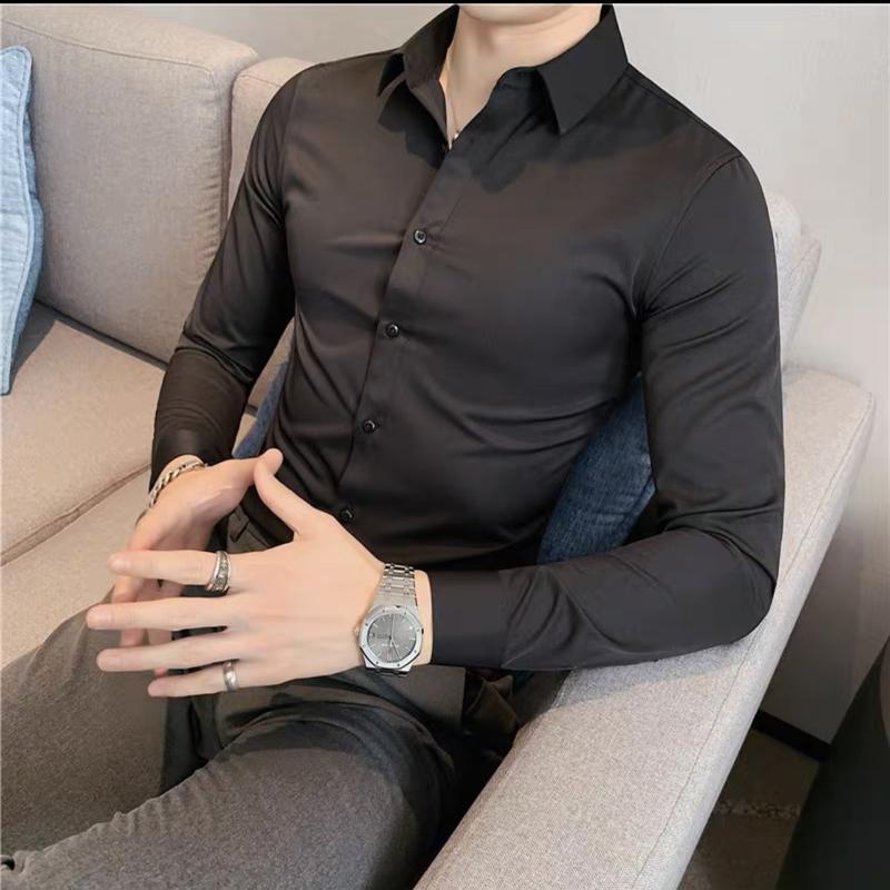 Sơ Mi Đen Trơn Fom Thiết Kế Cao Cấp Áo Menswear Shirt Có Cổ 3