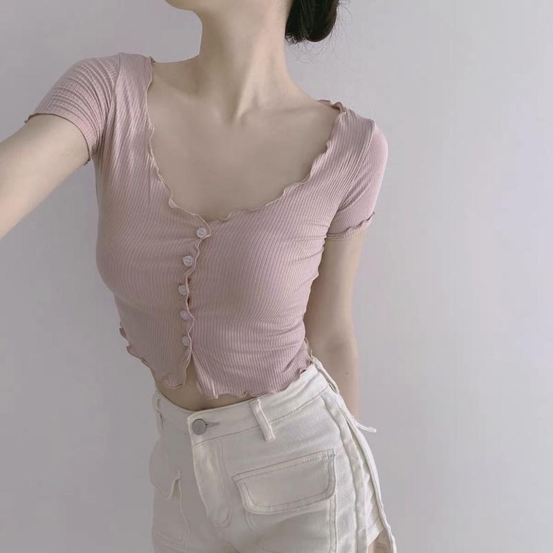Áo Ngắn Co Giãn, Cổ Chữ V Và Trễ Vai, ngắn Tay Áo, Áo Cardigan Màn Hình, Hàng Mới Về Năm 2025 2