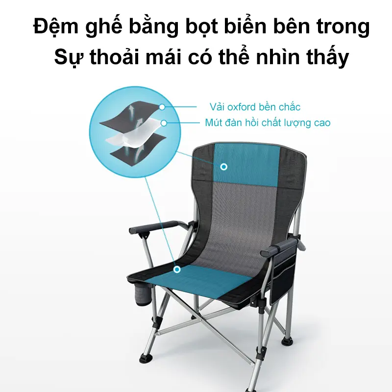 Ghế Gấp Ngoài Trời - Ghế Nấu Nước Cực Kì Thiện Ích: Nâng Trọng 200KG, Túi Đựng Và Túi Bên Cho Vật Dụng, Đế Chén Để Nước - Đối Tác Tin Cậy Cho Những Chuyến Nấu Nước 5
