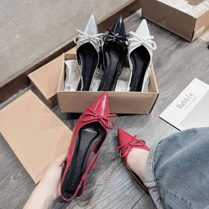Sandal mũi nhọn nơ xinh đế bệt 6