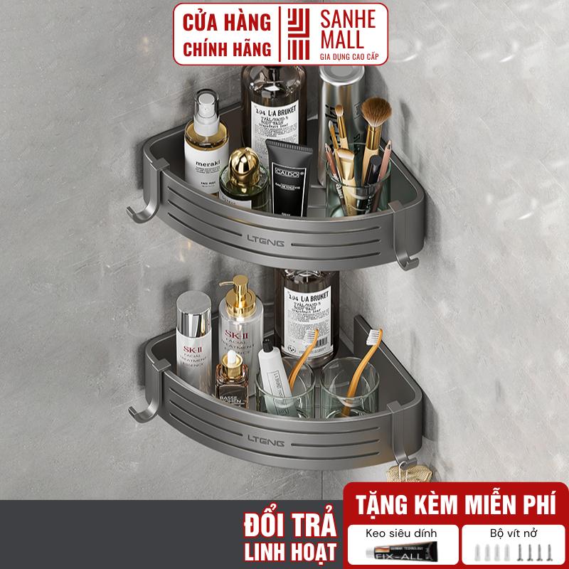 Kệ góc nhà tắm Sanhe kệ góc tam giác để đồ nhà tắm chất liệu nhôm hàng không không gỉ dán tường bằng keo hoặc ốc vít