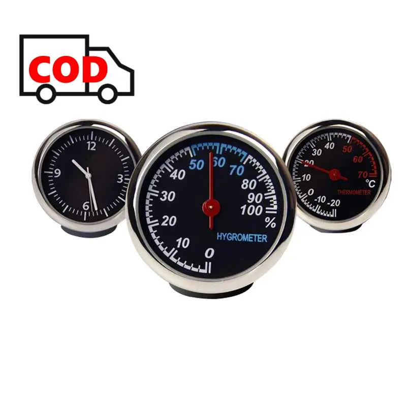 Pajangan Dashboard Mobil Jam Hygrometer Termometer Dekorasi Interior Mobil Penunjuk Waktu Pengukur Suhu Kelembaban Udara