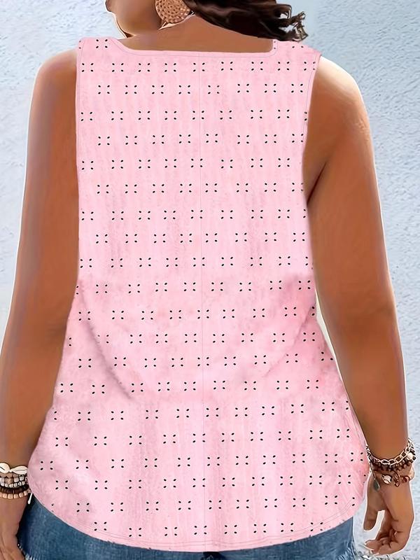 Plus Size Eyelet Embroidery Hollow Out Metal Decor Slim-fit Tank Top, Casual Sleeveless Top for Summer, Women's Plus Clothing for Daily Wear, Cute Summer Tops 7