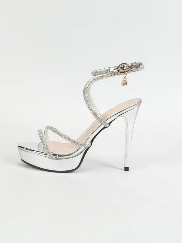 Women's Fashionable Rhinestone Decorated High Heel Sandals, 1 Pair 2024 Summer Elegant Peep Toe Buckle Sandals for Party, Daily Clothing Decor, Perfect for Women & Girls for Daily Wear, Valentine's Day, Gift for Her 2