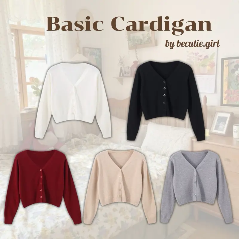 Short Knitted Cardigan for Women, High Waist, Slimming Long Sleeve V-Neck Basic Small Jacket