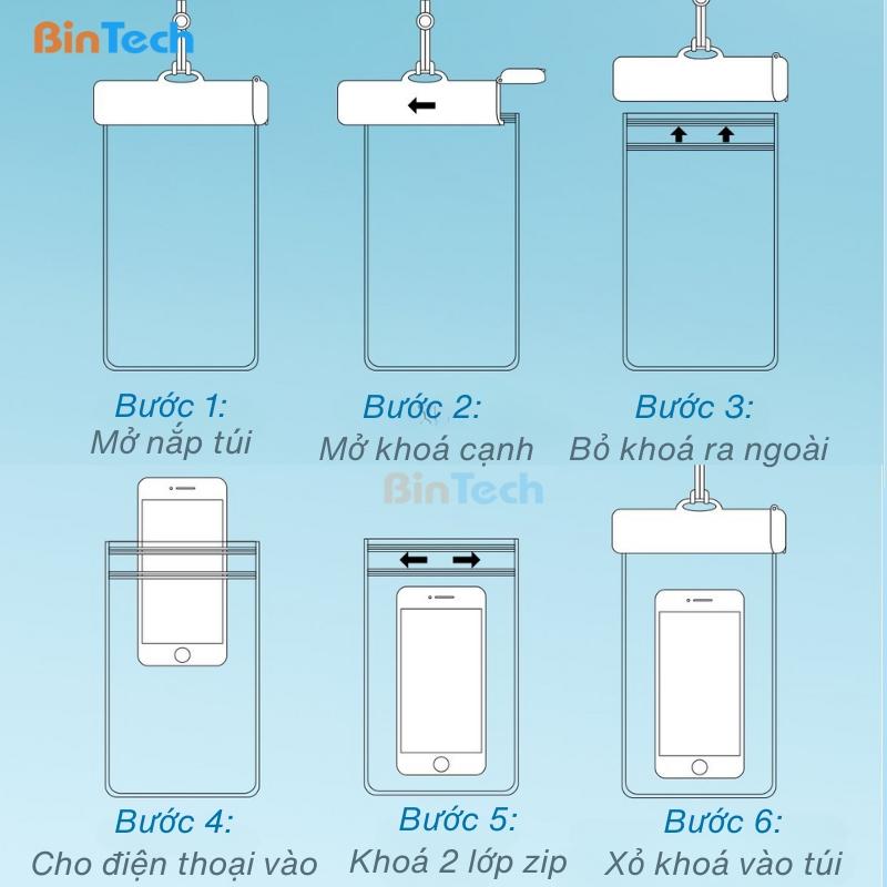 Túi đựng điện thoại chống nước BINTECH, túi chống nước, túi du lịch, mang đi biển đi bơi tiêu chuẩn IPX8 8
