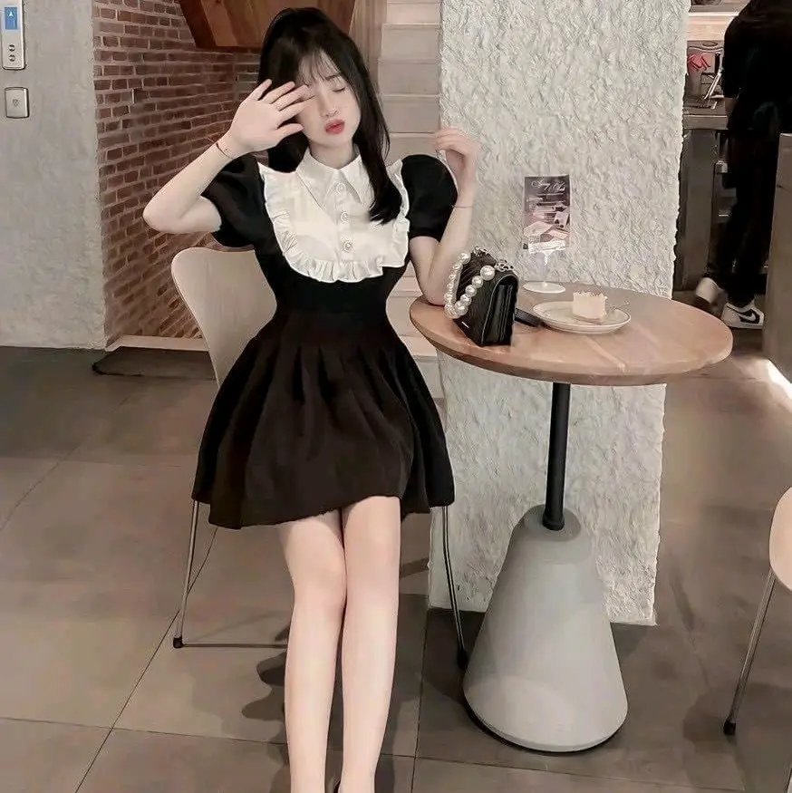 Váy Tiểu Thư Tay Bồng Phối Cổ Bèo Nữ