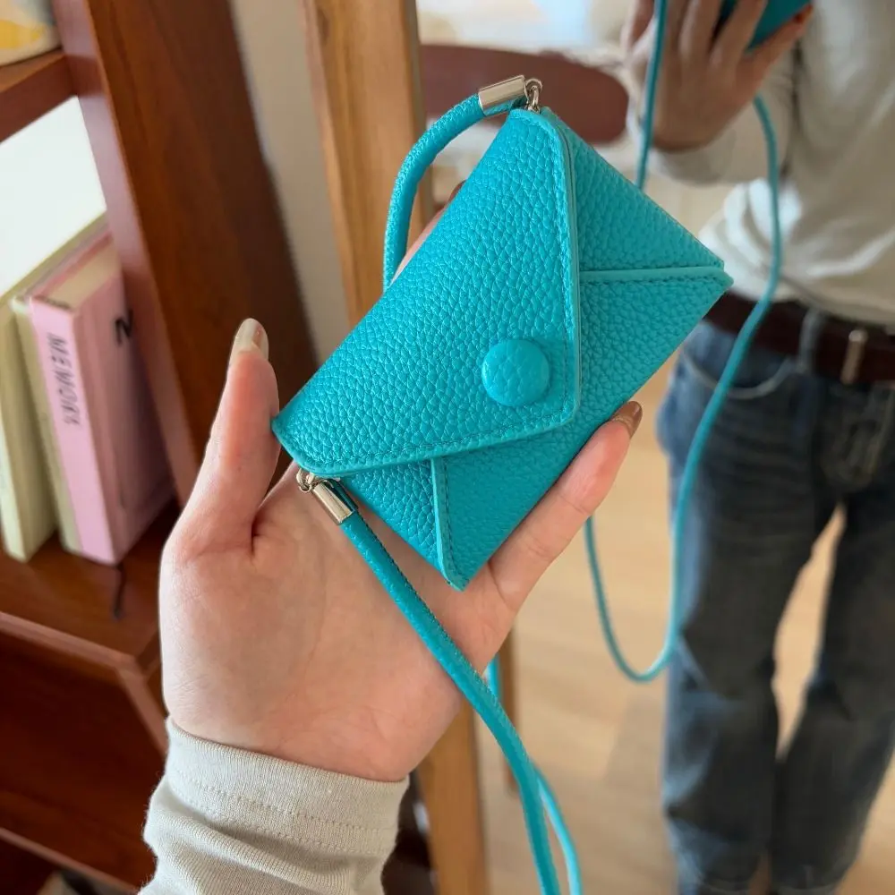 Fashion Korean Style Envelope Coin Purse PU Leather Lightweight Small Envelope Purse Solid Color Casual Mini Shoulder Bag Storage Bag