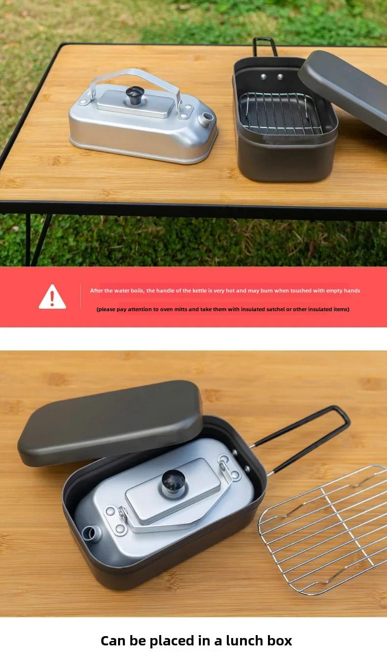 Product Introduction of Camping Outing Folding Handle Aluminum Lunch Box Outdoor Mountaineering Lightweight Portable Lunch Box Tableware 4