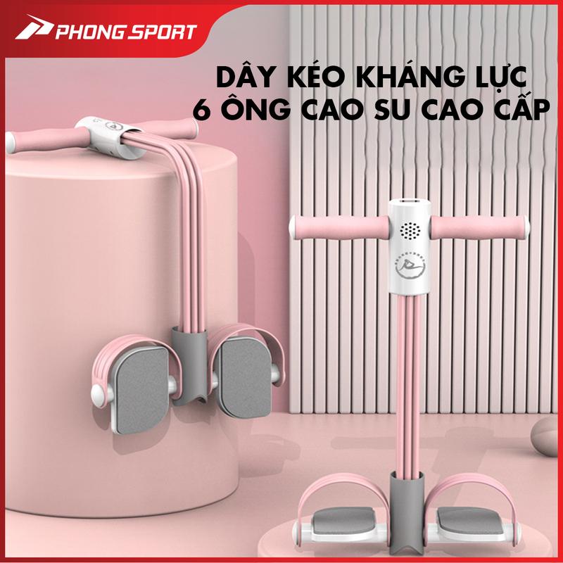 Dây kéo kháng lực 6 ống cao cấp cao su Phongsport, có đếm số thông minh, tập bụng, tập chân đa năng tại nhà