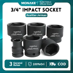 JERMAN MONAKE Top!!  3/4inch Mata Kunci Shock Pneumatic Socket Impact Socket CR-MO 17mm-70mm 3/4" Soket Impact Penggerak Impact Wrench Socket Untuk Impact Drill