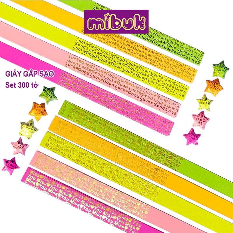 Giấy gấp sao ép kim set 300 tờ Miss You, Good Luck giấy xếp sao màu dạ quang